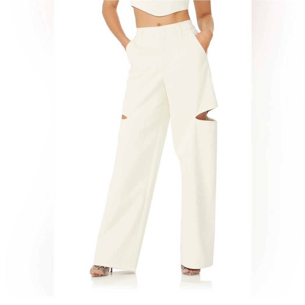 AFRM Cream Croc Embossed Faux Leather Cut Out Wide Leg Pants Size 26